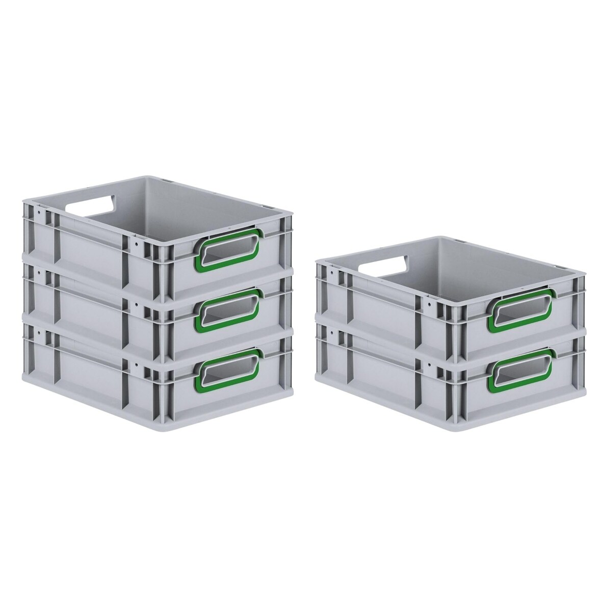 PROREGAL SparSet 5x Eurobox NextGen Color, HxBxT 12x30x40cm, 11 Liter, Griffe grün offen, Grau, Eurobehälter, Box, Transportbehälter