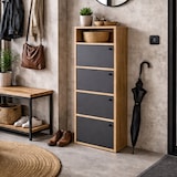 thumbnail of Scarpiera Salvaspazio 4 Ante Mobile da Ingresso Armadio Multiuso cm 42x33x118 Moderna Rovere e Nero
