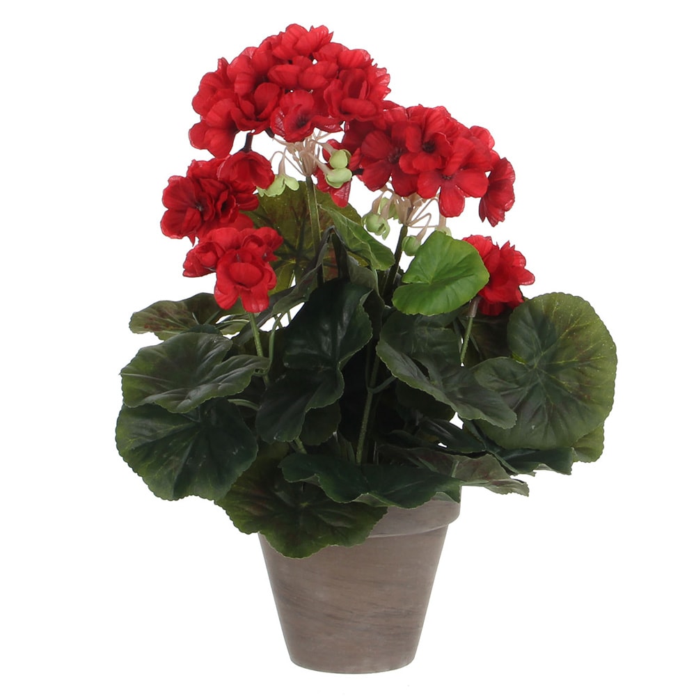 Geranio rosso in pvc con vaso grigio