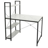 thumbnail of Schreibtisch mit Regal HWC-K81, Laptoptisch Bürotisch Arbeitstisch, 100x60cm Metall MDF ~ Marmor-Optik weiß