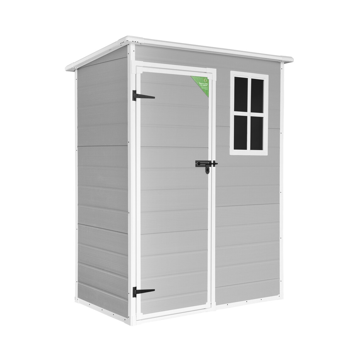 Wasabi - Cobertizo de Jardín en Resina Unit 1.4 con ventana - Incluye el suelo - Techo plano - Gris Blanco - Caseta exterior