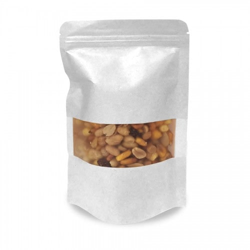 Bolsas Blancas de papel plastificado Doypack Kraft, con ventana 12x20x6 cm. Paquete 100 Uds.