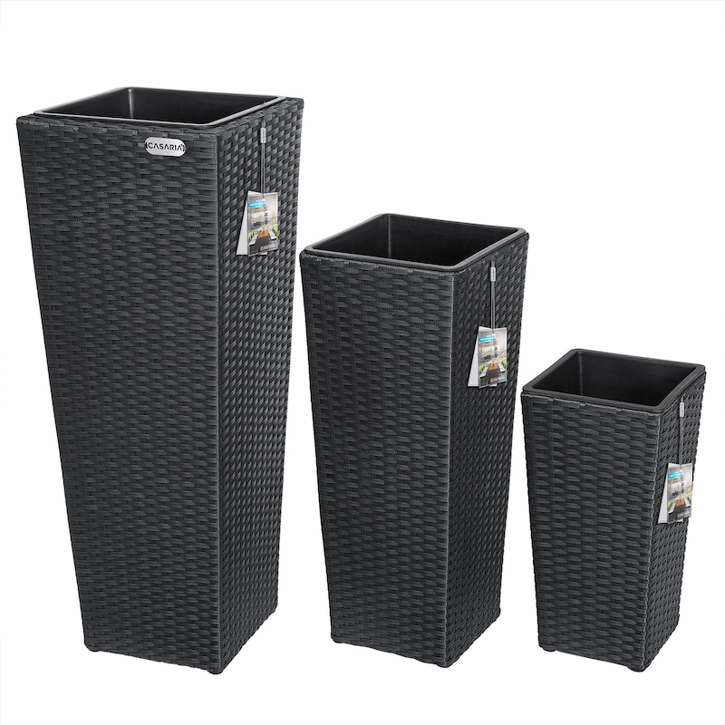 Casaria Poly Rattan Blumentopf mit Wasserabfluss Schwarz - 3er Set | METRO