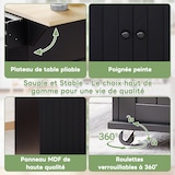 thumbnail of Kücheninsel Schwarz Natur 137x89x70 cm mit Klappbarer Arbeitsplatte, 6 Rollen, Stauraum, 2 Schubladen und Türregal, Langlebige Materialien