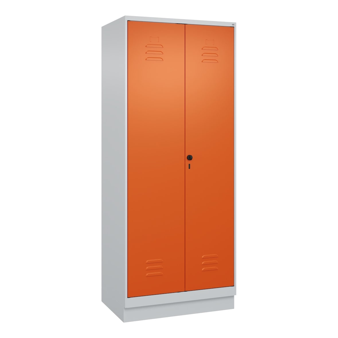 C+P Doppel-Spind Classic PLUS, Sockel, 2 Abteile, HxBxT 195x80x50cm, Sicherheitsdrehriegel, Hellgrau/Reinorange von PROREGAL