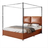 thumbnail of Multifunktionales Bett 160x200 PU-Bettgestell mit abnehmbarem Baldachin, Lattenrost inklusive, stabiles Design, modernes Schlafzimmer, Braun