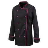thumbnail of 219 - Damenkochjacke langarm, taillert, Fb. schwarz, mit farbiger Paspel : hot pink 65% Polyester 35%Baumwolle 220 g/m² 4XL