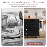 thumbnail of Küchenwagen 140x65x89 cm mit klappbarer Arbeitsplatte, 5 Schubladen, Schränken, Gewürz- und Handtuchhalter, mobil auf Rollen, Black Natural