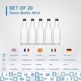 thumbnail of 20 Mini Glasflaschen 40ml mit Schwarzem Schraubverschluss, Ideal für Alkoholproben, Hochzeiten, Geschenke und Events