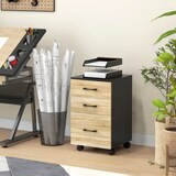 thumbnail of Bloco de Gavetas de Escritório Móvel de Arquivos com 4 Rodas 3 Gavetas para Tamanho A4 Carta 40x42x65 cm Carvalho e Preto