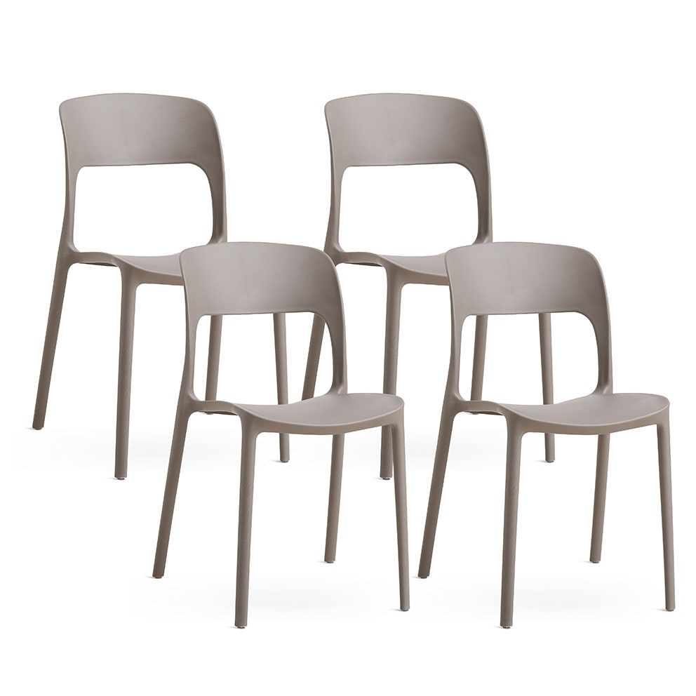 Lot de 4 chaises empilables en polypropylène avec fibre de verre pour jardin ou intérieur, hydrofuges et résistantes, design moderne – BARBARA – Taupe