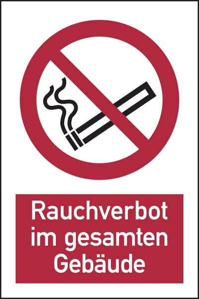 Verbotsschild, Kombischild, Rauchverbot im gesamten Gebäude - ASR A1.3 (DIN EN ISO 7010) - 200x300 mm Folie selbstklebend