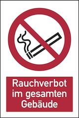 thumbnail of Verbotsschild, Kombischild, Rauchverbot im gesamten Gebäude - ASR A1.3 (DIN EN ISO 7010) - 200x300 mm Folie selbstklebend
