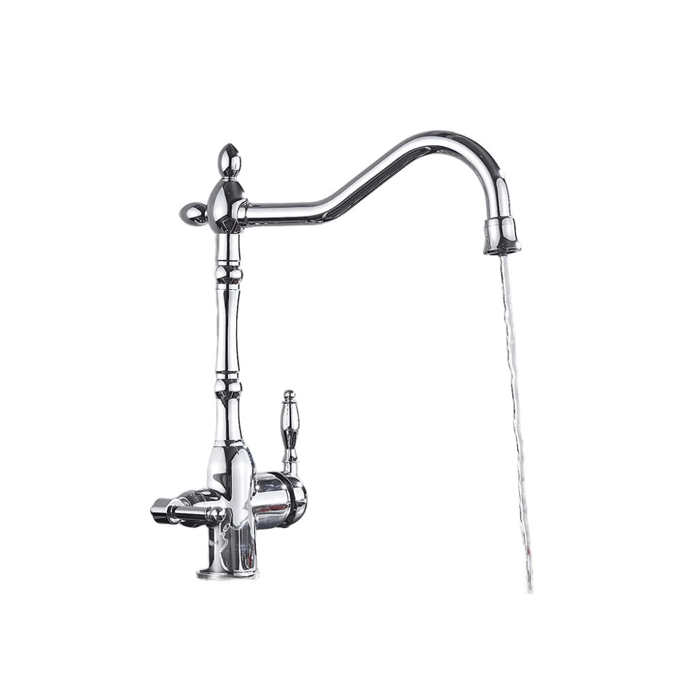 KLARWERK® Julian | Retro 3-Wege Armatur Edelstahl Chrom glänzend | Vintage Filter Wasserhahn Küche Silber| Osmose Mischbatterie U-Auslauf 3 Anschlüsse