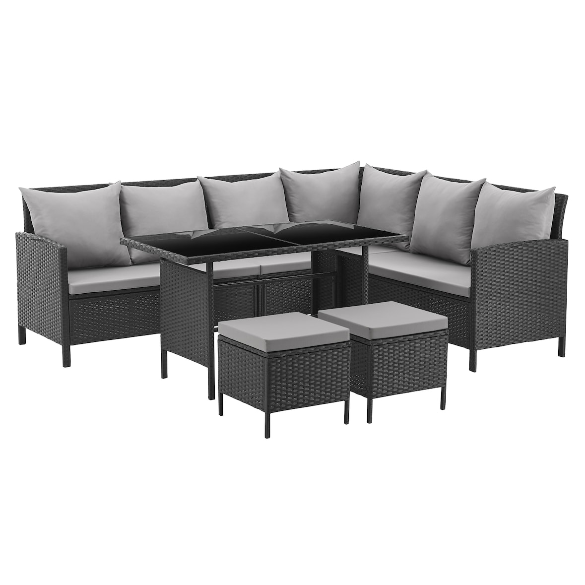 SVITA MADISON polyrattan dining set tuinmeubelset rotan lounge hoekbank zwart