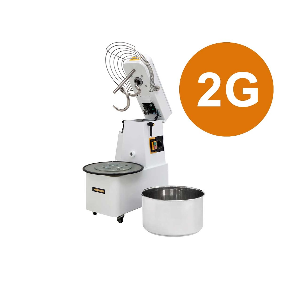 Prismafood ITR 40 2G Teigknetmaschine 35 kg, 41 Liter, aufklappbarem Rührwerk und abnehmbaren Kessel, für Pizza- und Brotteig mit 2 Geschwindigkeiten