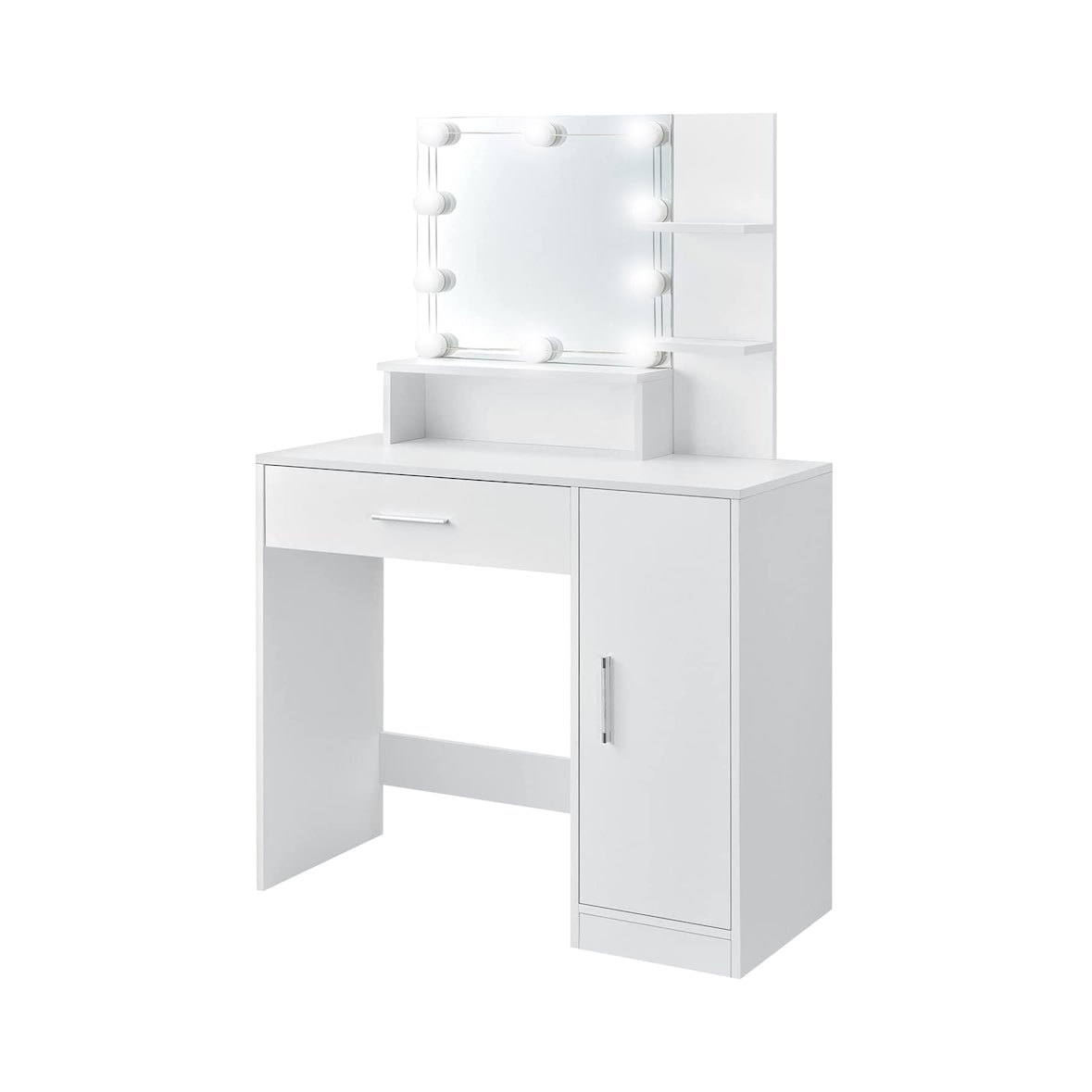 ML-Design Schminktisch Weiß mit Klappspiegel, 4 Schubladen & 4 Fächer, 117,5x78x45 cm, Frisiertisch für Damen & Mädchen, Kosmetiktisch aus MDF-Holz