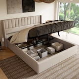 thumbnail of Merax Doppelbett 180x200 Polsterbett aus Leinen mit Lattenrost & Hydraulische Stauraum Beige