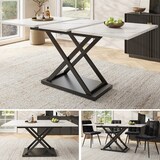 thumbnail of Ausziehbarer Esstisch 160x80x75  Weiß+Schwarz mit marmorierter MDF Platte Teleskopauszug Kreuzgestell aus Metall platzsparend und modern