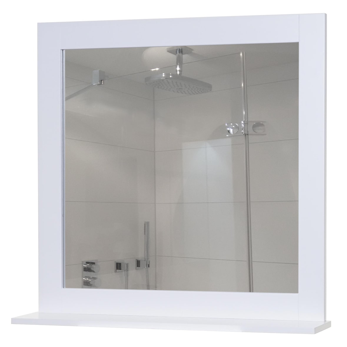 Espejo de pared HWC-F75, cuarto de baño espejo espejo, estante de estilo rústico 58x59x12cm blanco