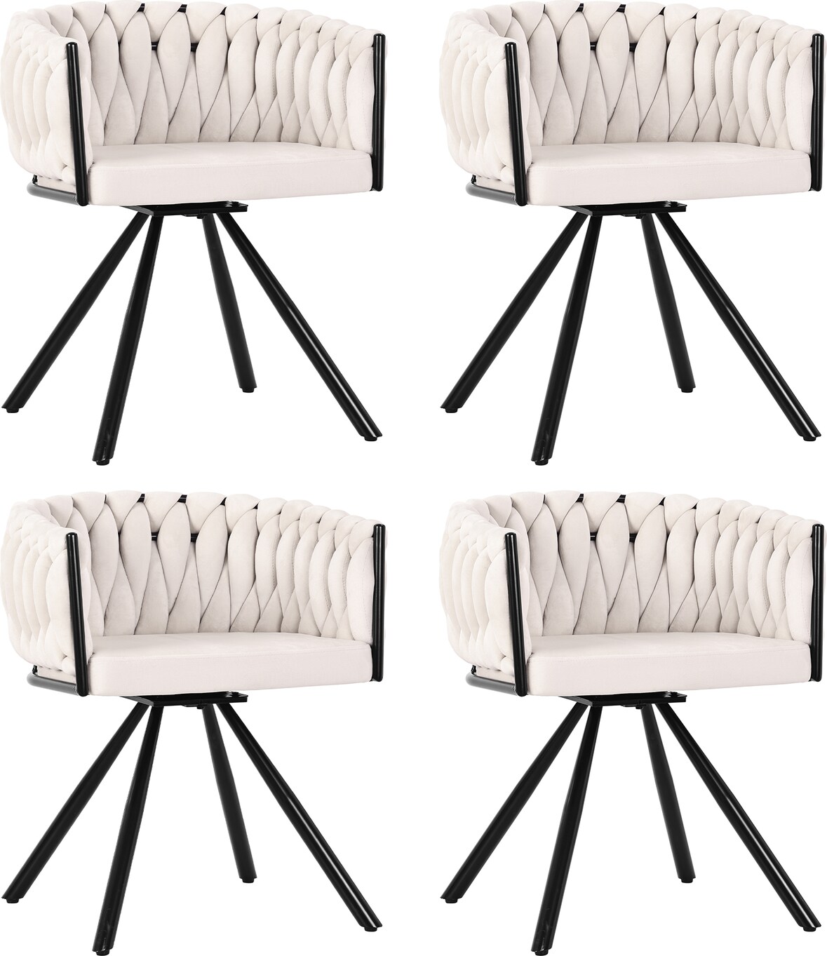 Drehbare Esszimmerstühle 4er-Set aus Samt in Beige, 360°-Drehfunktion, gepolstert, mit Metallbeinen