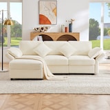 thumbnail of L-förmiges Schlafsofa 218x156x86 cm 3-Sitzer aus Chenille mit Fußhocker, verstellbaren Armlehnen, Stauraum Wohnzimmer Sofa Beige