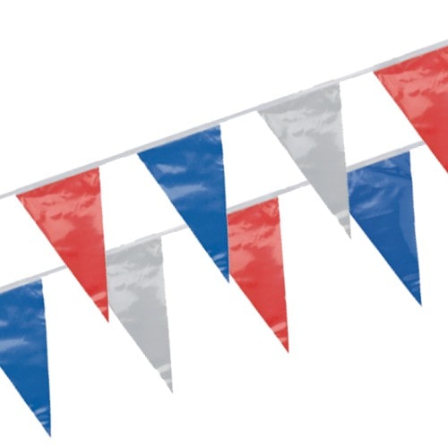 10 lots de 1 Guirlande fanion, plastique 4 m bleu/blanc/rouge résistant aux intempéries