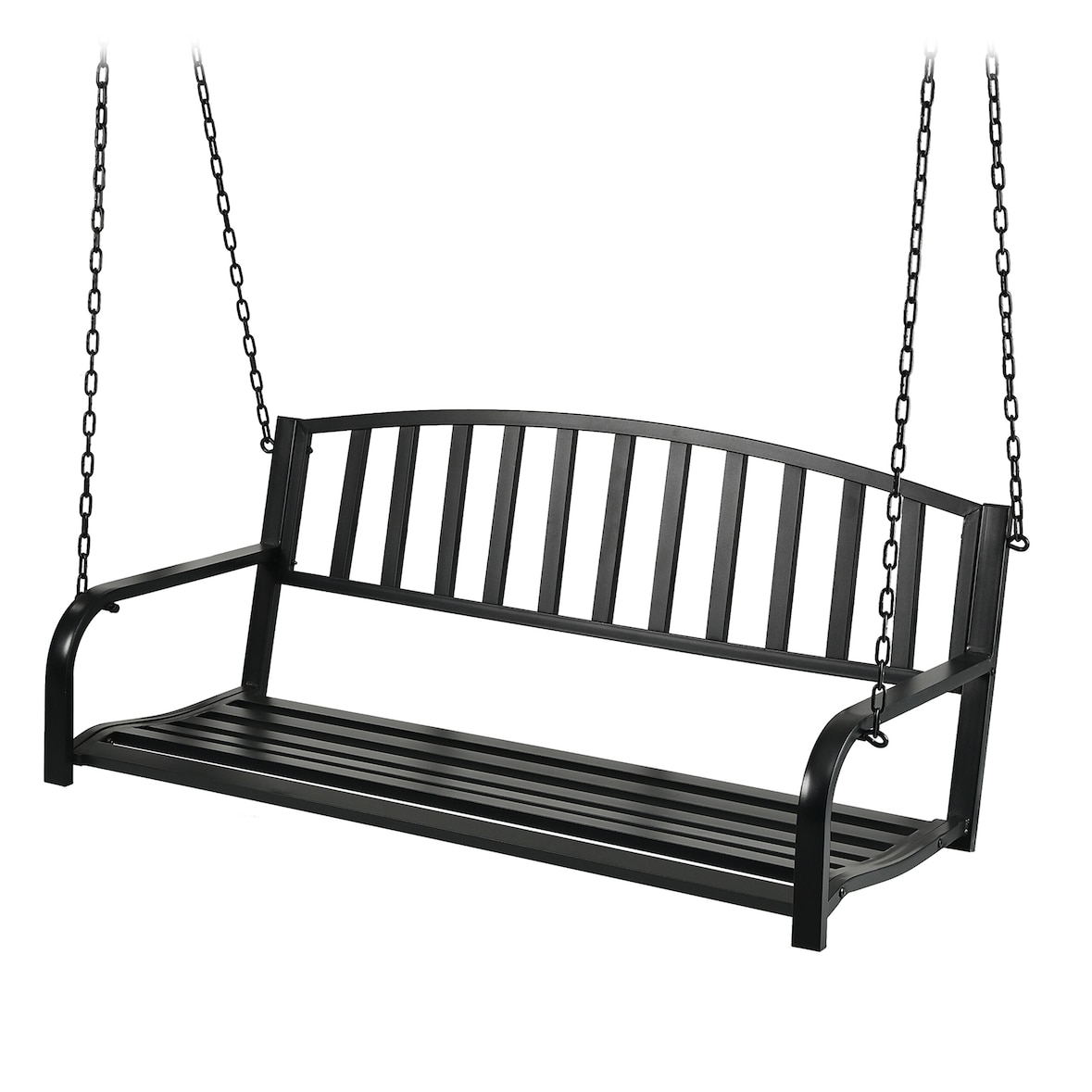 Relaxdays Hängebank, 2-Sitzer, Stahl, Gusseisen, HxBxT: 197 x 133 x 58 cm, Schaukelbank outdoor, Gartenschaukel, schwarz