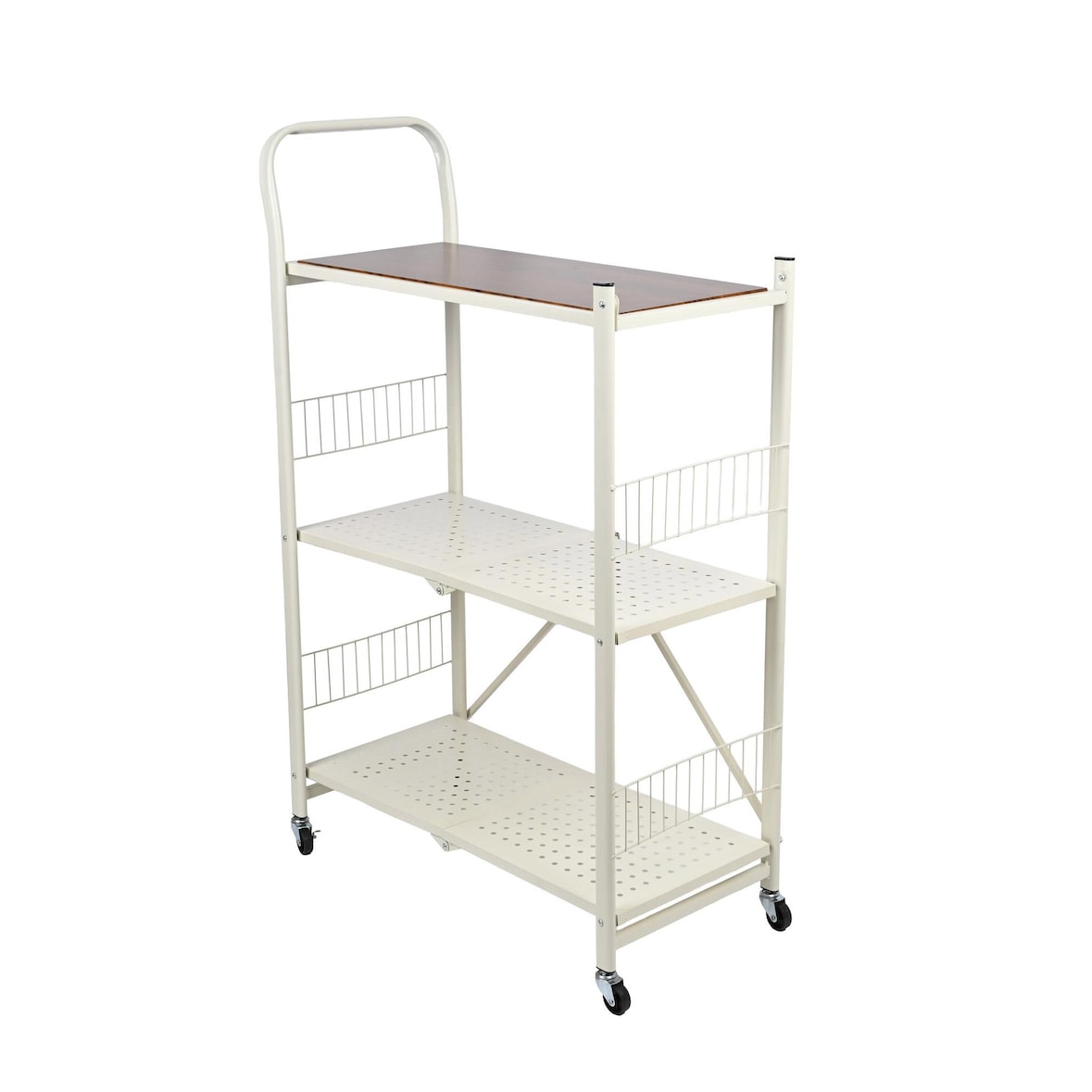 WellHome - Carrinho de armazenamento dobrável com 3 prateleiras e rodas na cor branca - 86x34,5x105 cm