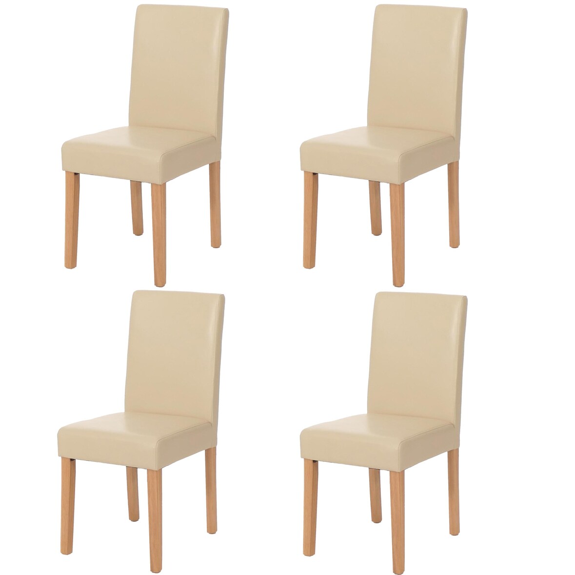 4er-Set Esszimmerstuhl Stuhl Küchenstuhl klassisch und zeitlos FSC®-zertifiziert | HxBxT 90x43x56cm | Kunstleder | Sitzhöhe 45cm | Creme helle Beine