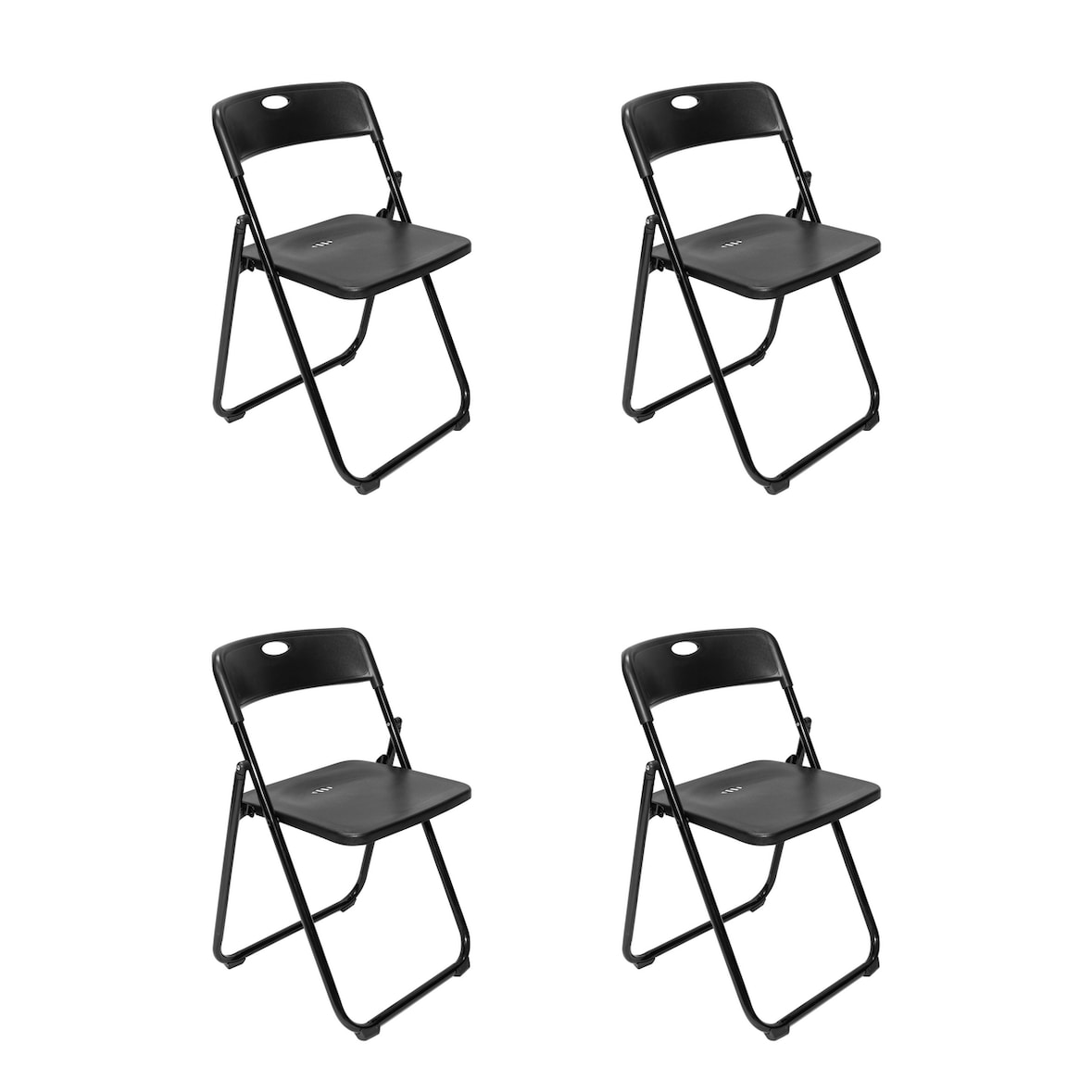 aro Set di 4 sedie pieghevole, acciaio/polipropilene, nero