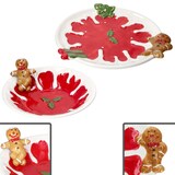 thumbnail of 2tlg Set Weihnachtsstern Teller & Schale Steingut Lebkuchen Rot Weihnachten Keks