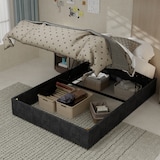 thumbnail of Bett 140x200 cm aus Stoff mit modernem Design, stabiler Konstruktion und elegantem Kopfteil – stilvolles Schlafzimmermöbel Grau