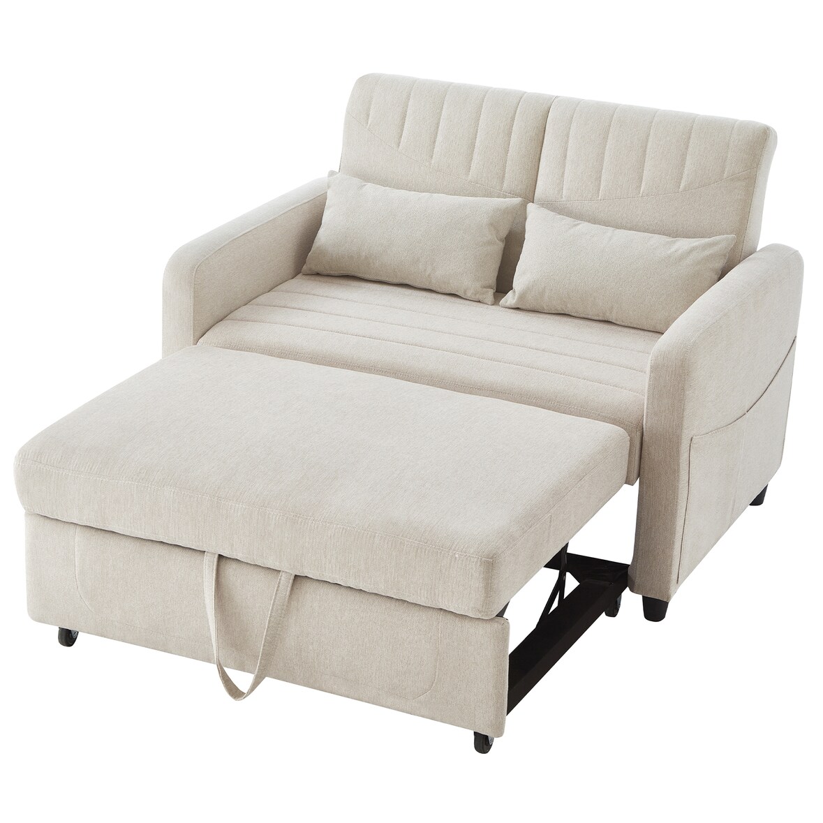 Zweisitzer-Klappsofa 82x114x77 cm Beige mit dreistufig verstellbarer Rückenlehne aus Baumwoll-Leinen-Stoff