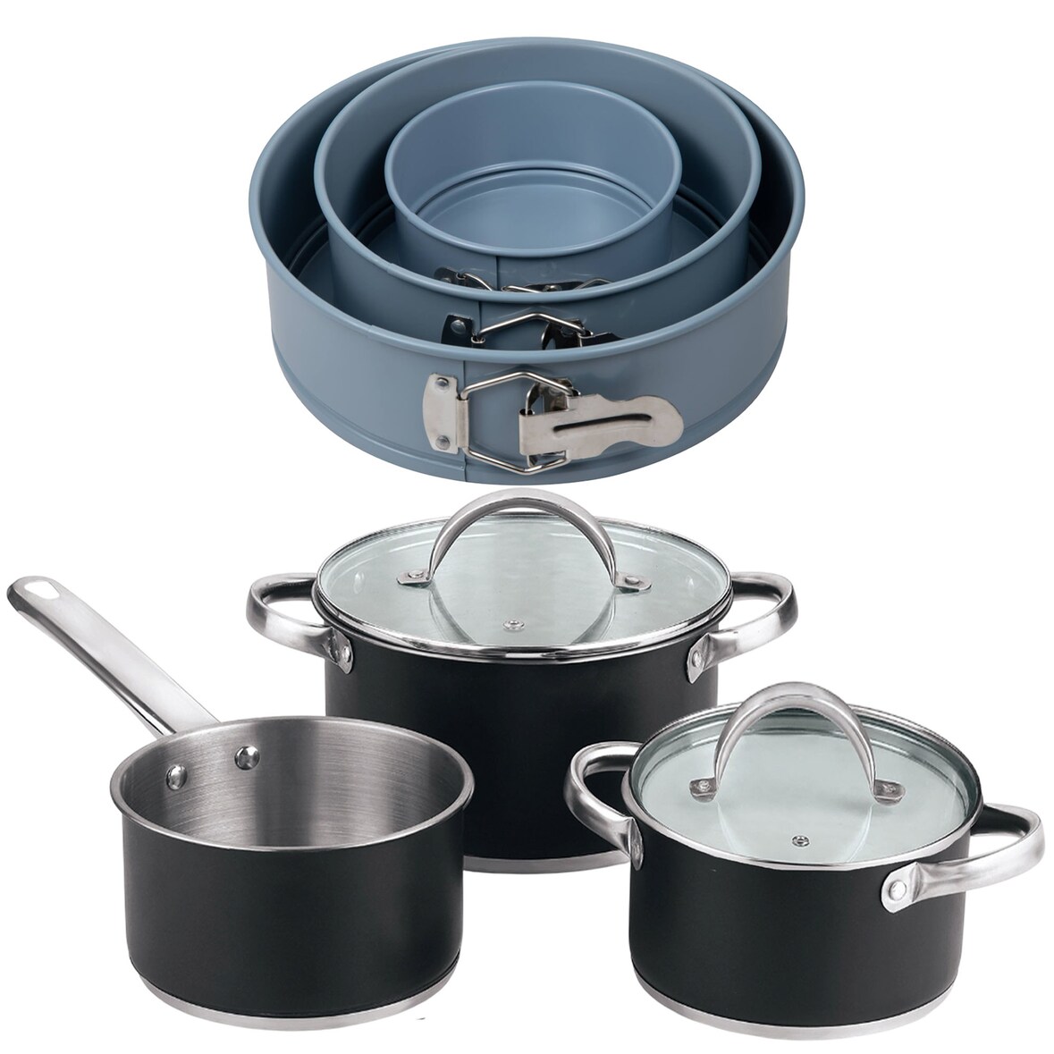 BERGNER - Trem de Cozinha de aço inoxidável (16/18/20cm) adequadas para fogões de indução, com conjunto de 3 formas para forno Ø12/18/22cm