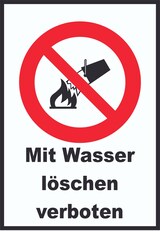 thumbnail of Mit Wasser löschen verboten Schild A5 (148x210mm)
