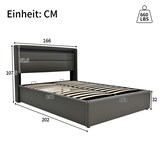 thumbnail of Hydraulisches Polsterbett mit LED-Beleuchtung, Fernbedienung, großem Stauraum, modernes Funktionsbett, PU-Material 160 × 200, Grau