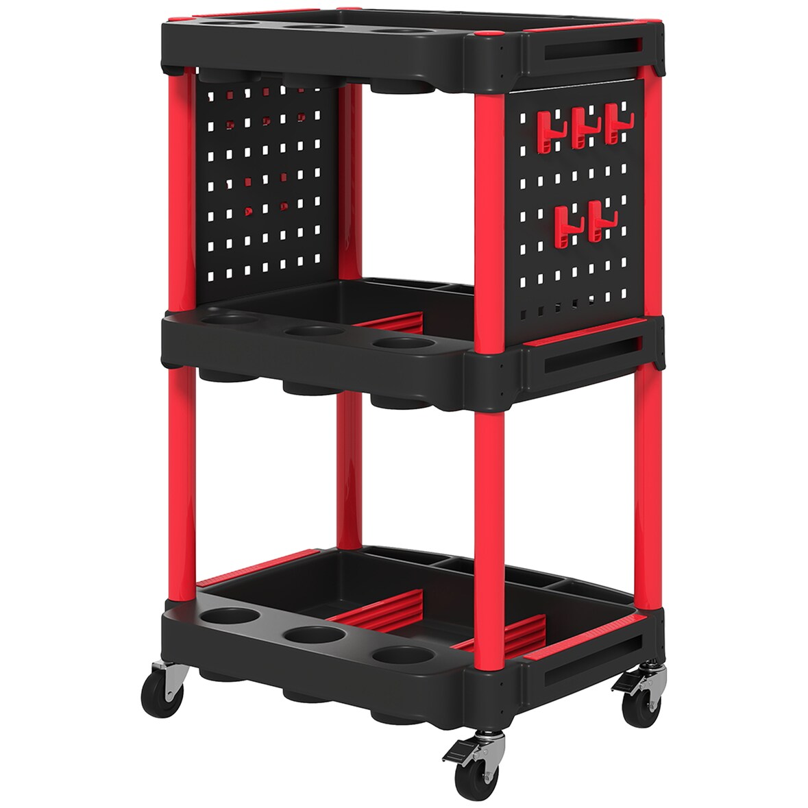 HOMCOM Carrello Porta Utensili 3 Livelli con Pannello Forato Laterale