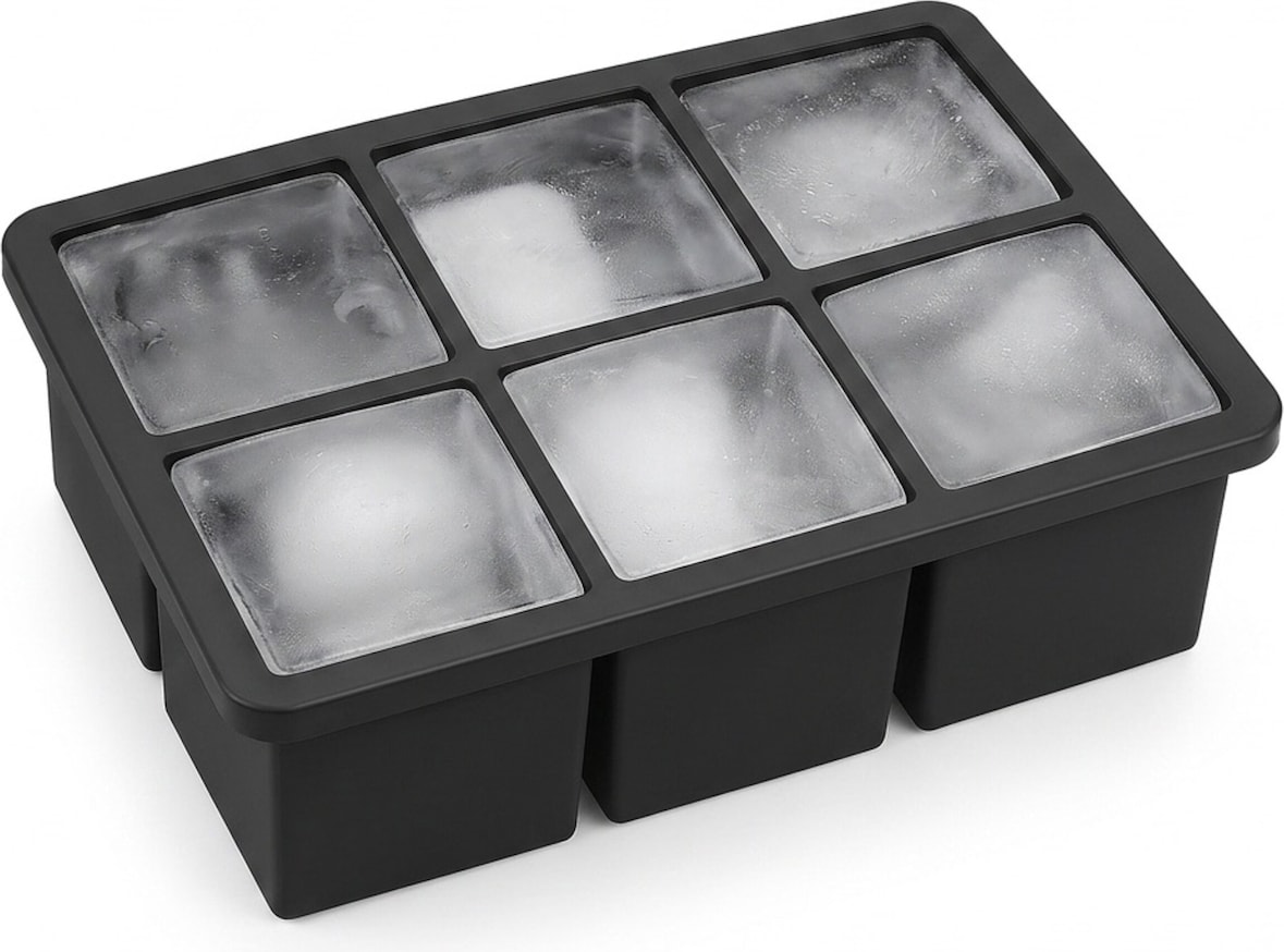 Relaxdays Eiswürfelform Silikon, wiederverwendbar, XXL Silikonform für 5 cm Eiswürfel, 6 einzelne Eiswürfel, schwarz