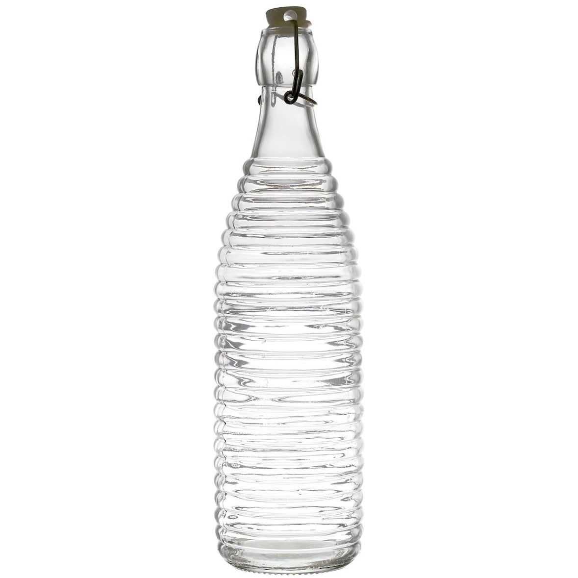 Bottiglia in vetro con tappo a vite da 1 litro – Bottiglia d'acqua con motivo a coste – Trasparente