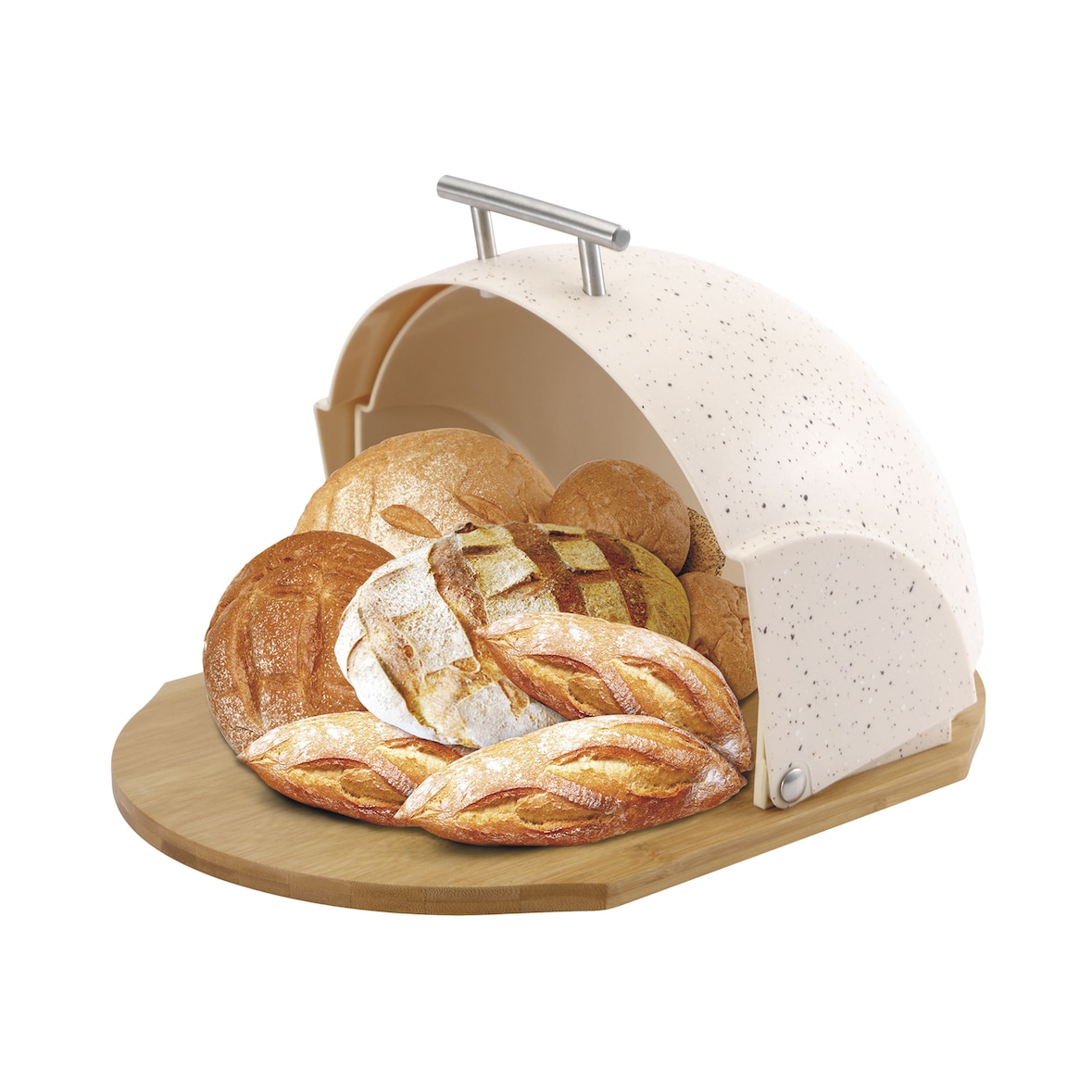 MR-1678-BR Panera de Mesa para Guardar Pan, Tapa Deslizante, Contenedor para Almacenamiento Pan y Bollería, Diseño Moderno, Beige