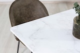 thumbnail of Quadratischer Tisch 90x90 cm, Metallkreuzbeine, Laminatplatte, Esstisch für 4 Personen, X-Beine, moderner Stil–Carlo–Marmor