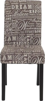 thumbnail of Esszimmerstuhl klassisch und zeitlos | HxBxT 90x43x56cm | Sitzhöhe 45cm | Stoff/Textil | dunkle Beine | Schriftzug Grau | Küchenstuhl Stuhl