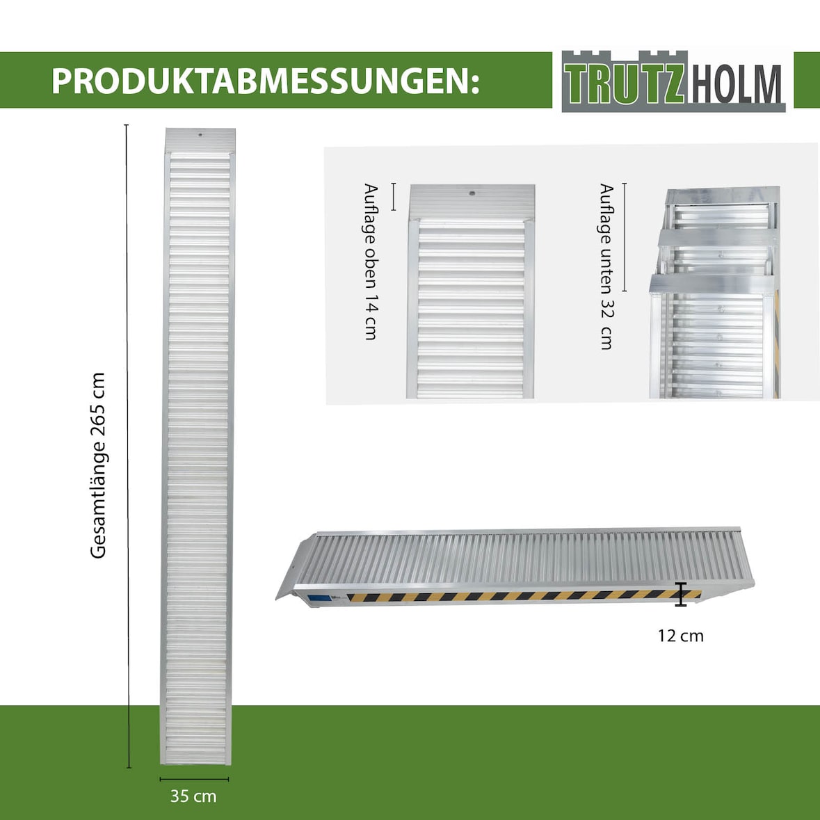 TRUTZHOLM 1 x Profi Schwerlastrampe 265cm 1650 kg Alu 35 cm Breite Baumaschinen Verladerampen
