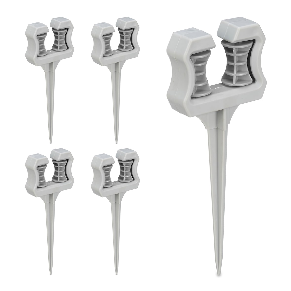 Relaxdays Schlauchführung Gartenschlauch, 5er Set, Gartenschlauchführung mit Erdspieß, HxBxT: 26 x 10 x 3,5 cm, grau