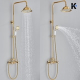 thumbnail of NALA | Vintage Regendusche Set Gold glänzend Edelstahl | Retro Design Duscharmatur Duschsystem | Mischbatterie Dusche komplett mit Handbrause