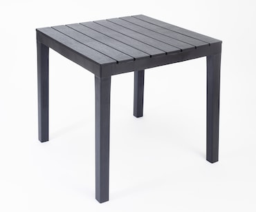 Mesa de jardim Bali, plástico, 78 x 78 cm, aspeto madeira, angular, antracite