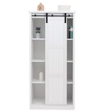 thumbnail of Armoire HWC-K75, commode Highboard, porte coulissante 8 compartiments de rangement, aspect bois métal industriel 163x76x38cm ~ blanc