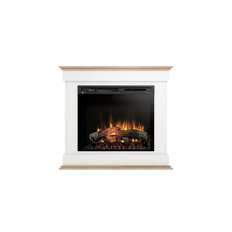 LENOX – Freistehender elektrischer LED-Kamin – 28 Zoll – Mattweiß / Helle Eiche – 103 x 94 x 29