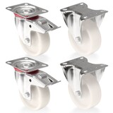 thumbnail of PRIOstahl Transportrollen 100mm Rollensatz 2 Bockrollen + 2 Lenkrollen mit Bremse Weiß Schwerlast